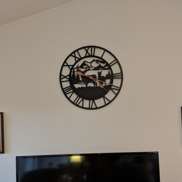 Extra Large Deer Mountain Scene Roman Numeral Custom Clock