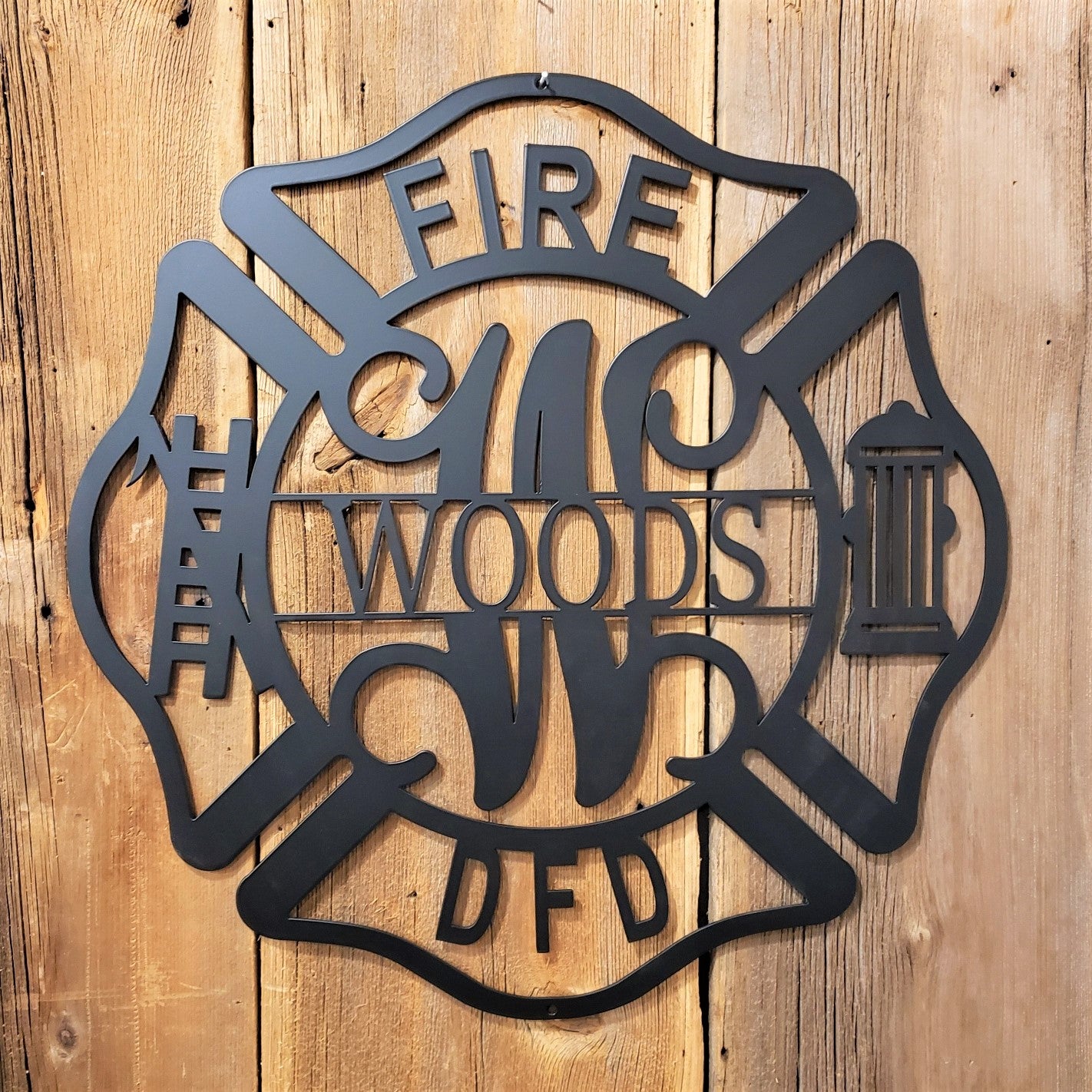 image of Fire Department Maltese Cross Monogram Name Sign