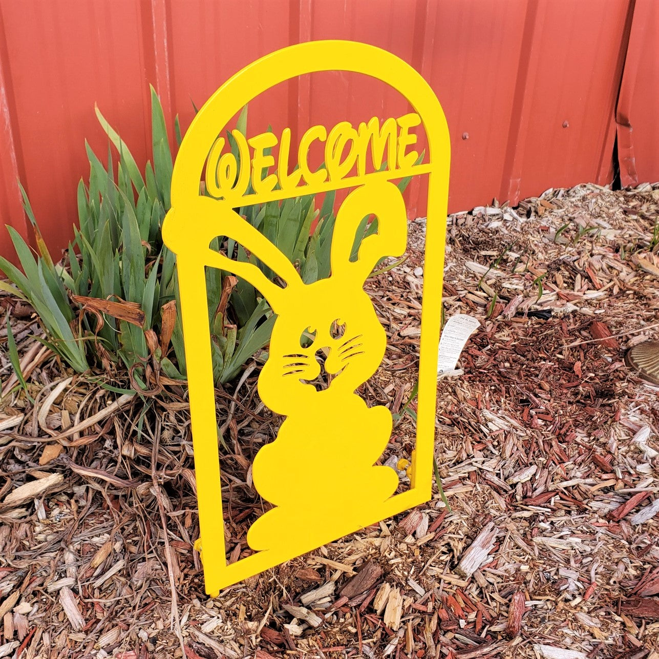 image of Cute Bunny Welcome Garden Decor Metal Sign