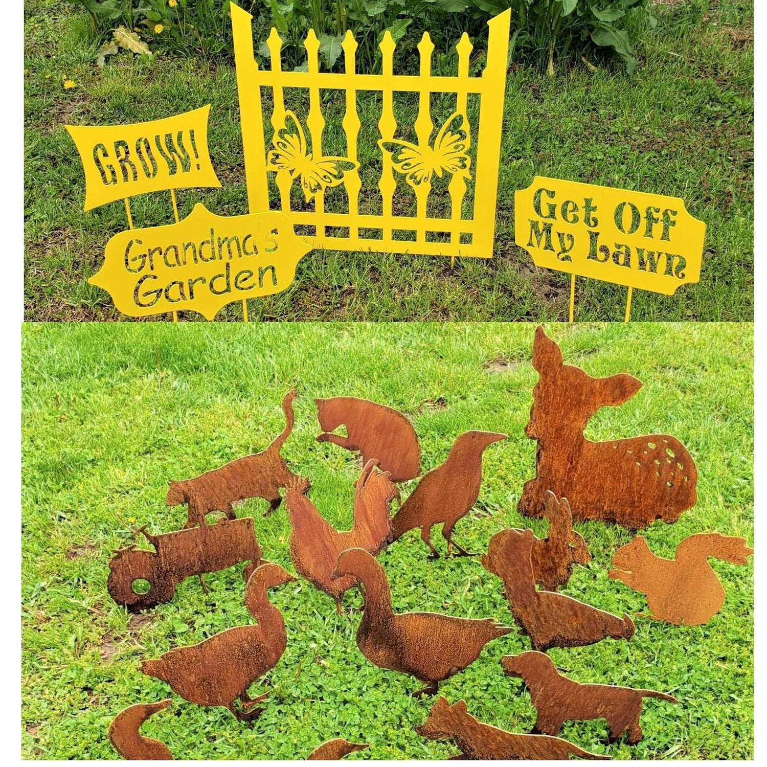 image of yard and garden metal art animals and signs