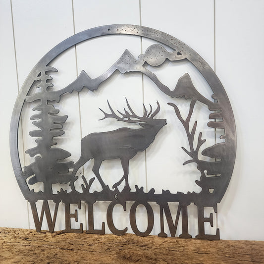 Elk Mountain Scene Welcome Sign