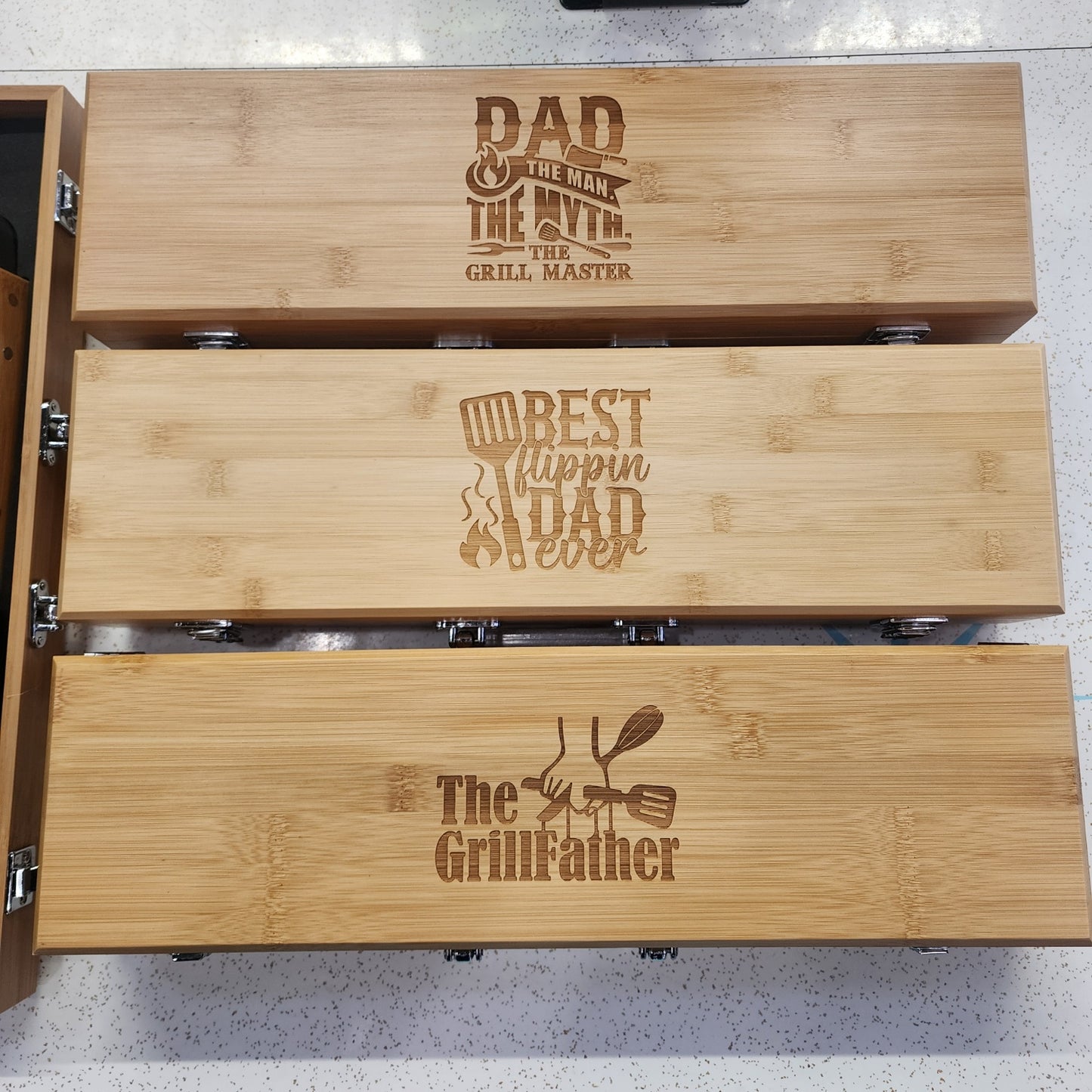 4 Piece Grill Tool Set with Engraved Wood Case