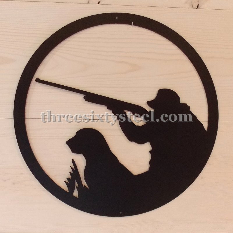 20" Round Duck Hunter Scene Steel Wall Decor