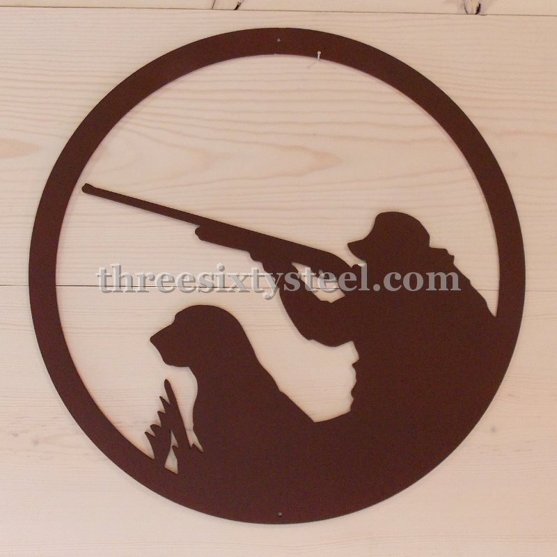 20" Round Duck Hunter Scene Steel Wall Decor