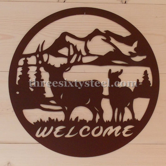 24"Deer Scene Steel Wall Decor