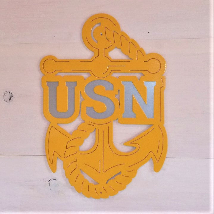 Gold and Silver U.S. Navy Anchor Steel Decor