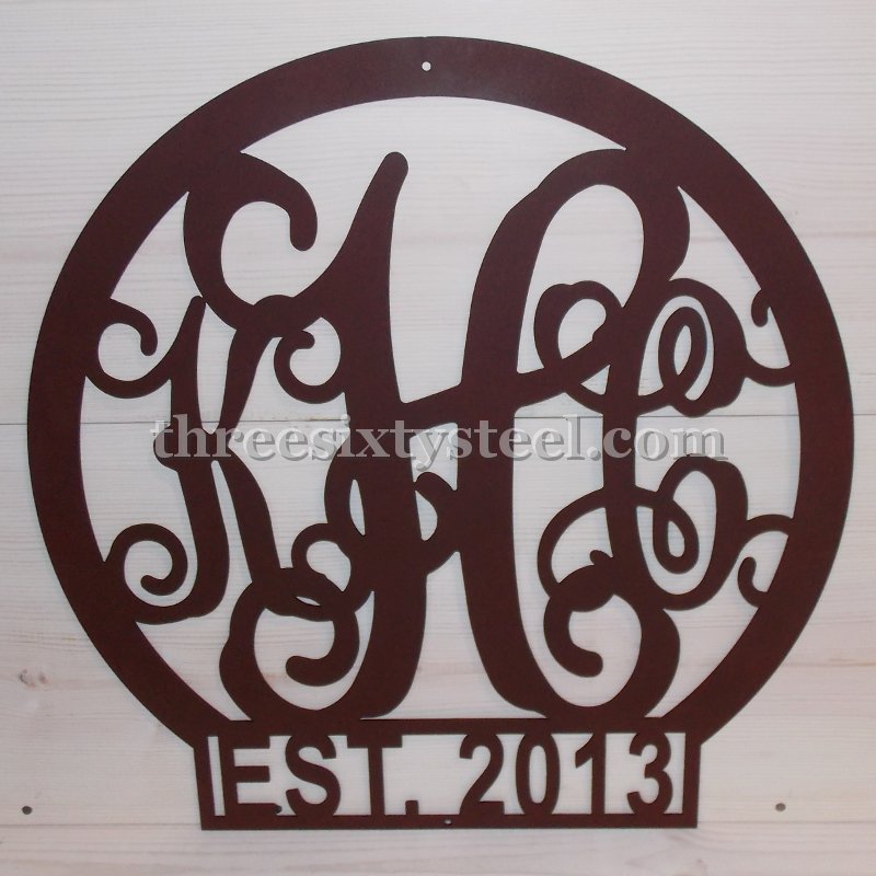 3 Letter Monogram Initial Round Steel Name and Date Sign