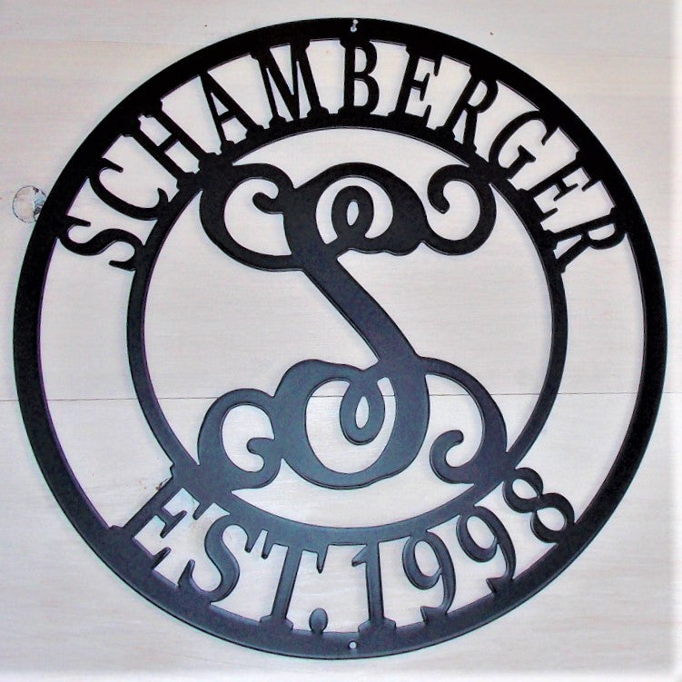 Monogram Round Steel Name and Date Sign