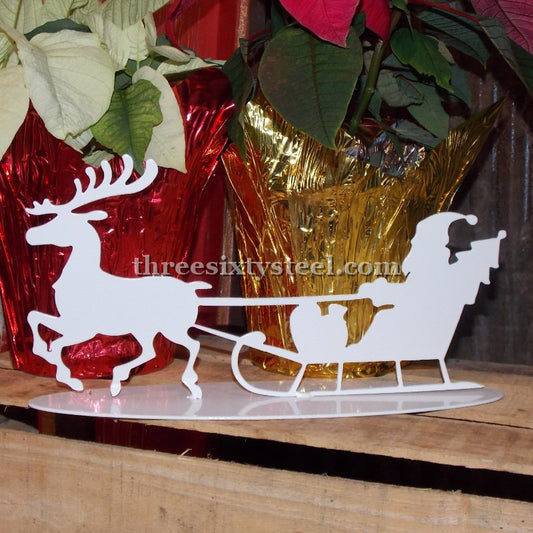 Santa, Sleigh and Reindeer Steel Decor