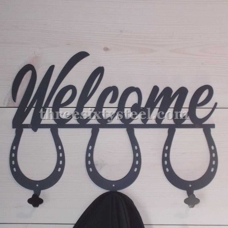 Welcome Sign Horse Shoe Coat Rack