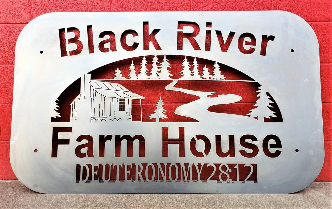 Custom Driveway Entrance Black River Farm House Sign – 360-STEEL