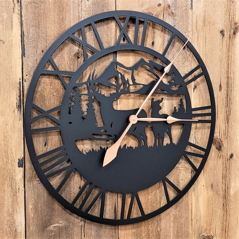 Extra Large Deer Mountain Scene Roman Numeral Custom Clock