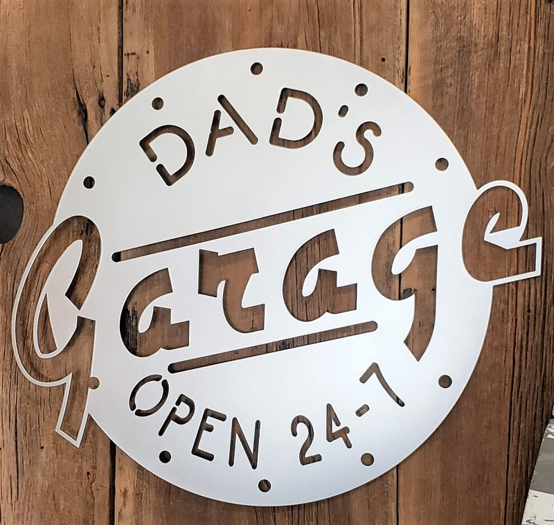 image of Personalized Garage Open 24 Hours Steel Sign