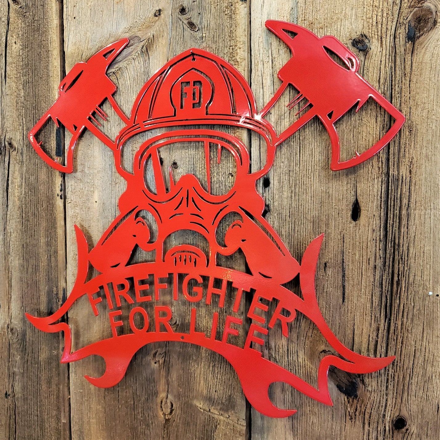 Firefighter for Life Helmet - Axes Steel Sign