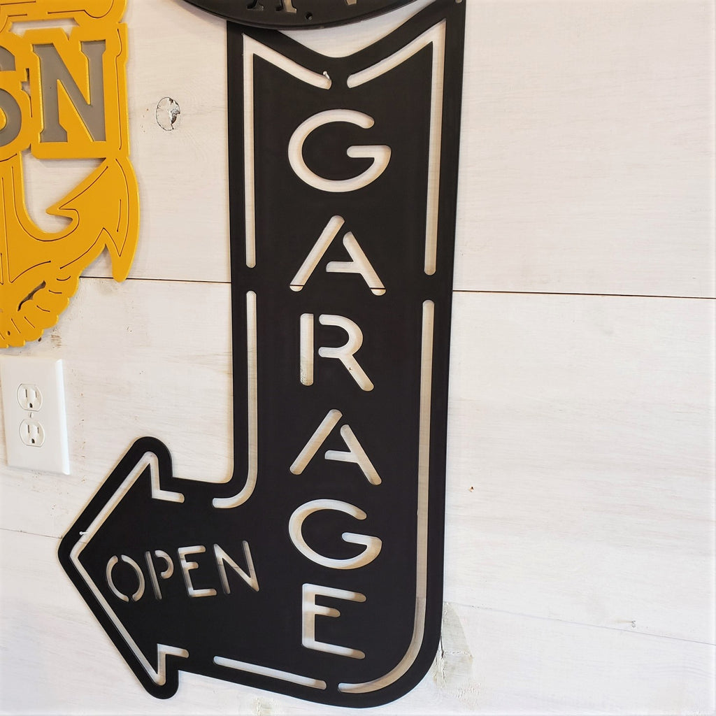 Vintage Garage OPEN Steel Arrow Sign