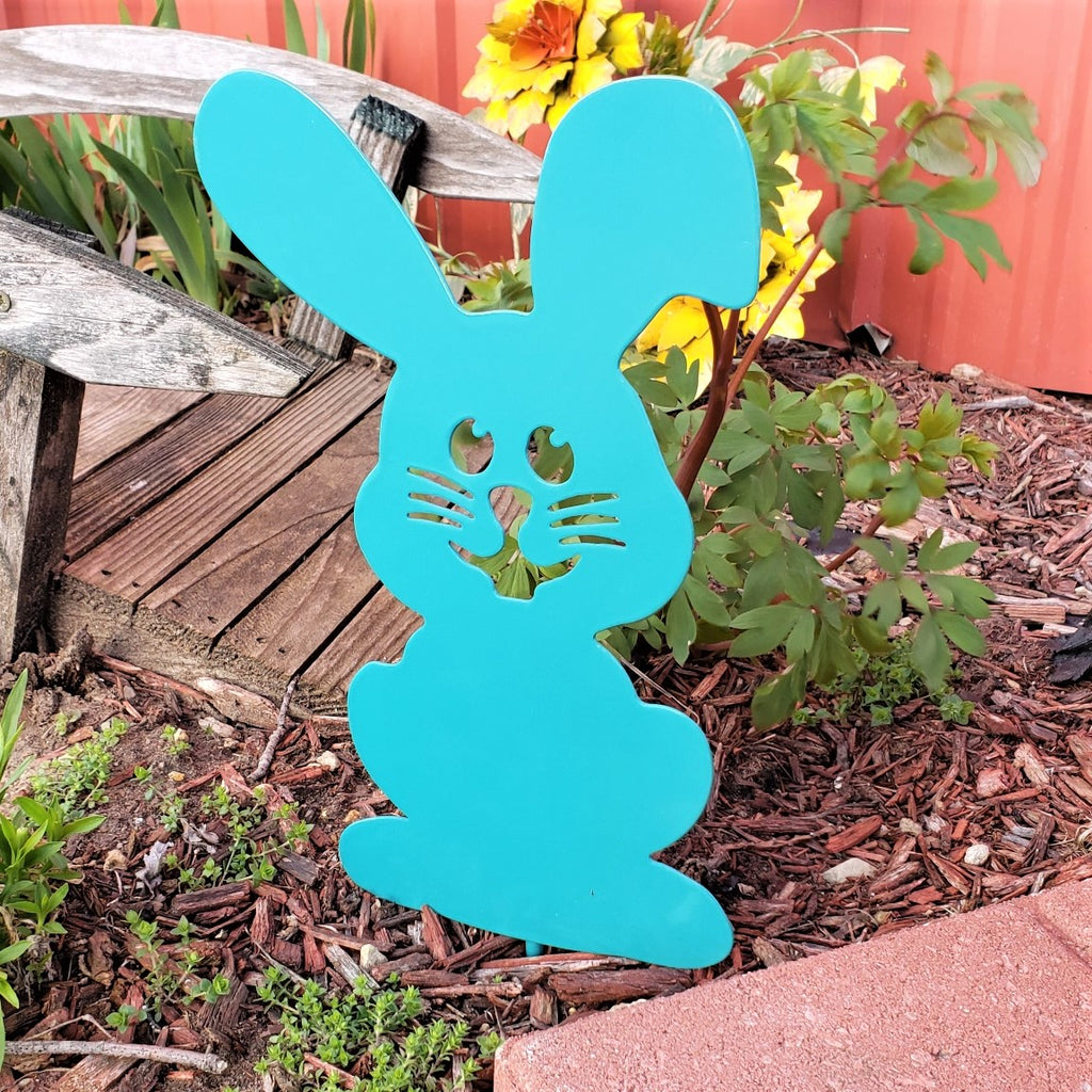 image of Cute Bunny Stake Garden Decor Metal Sign