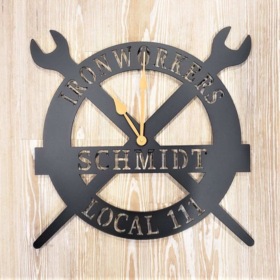Iron Workers Steel Name Sign Clock