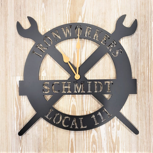 Iron Workers Steel Name Sign Clock