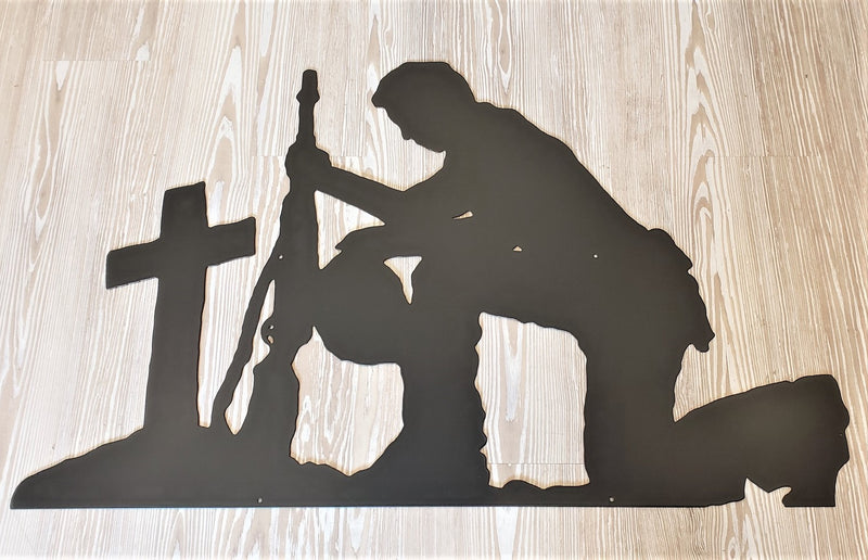Kneeling Praying Soldier Full Size Metal Sign