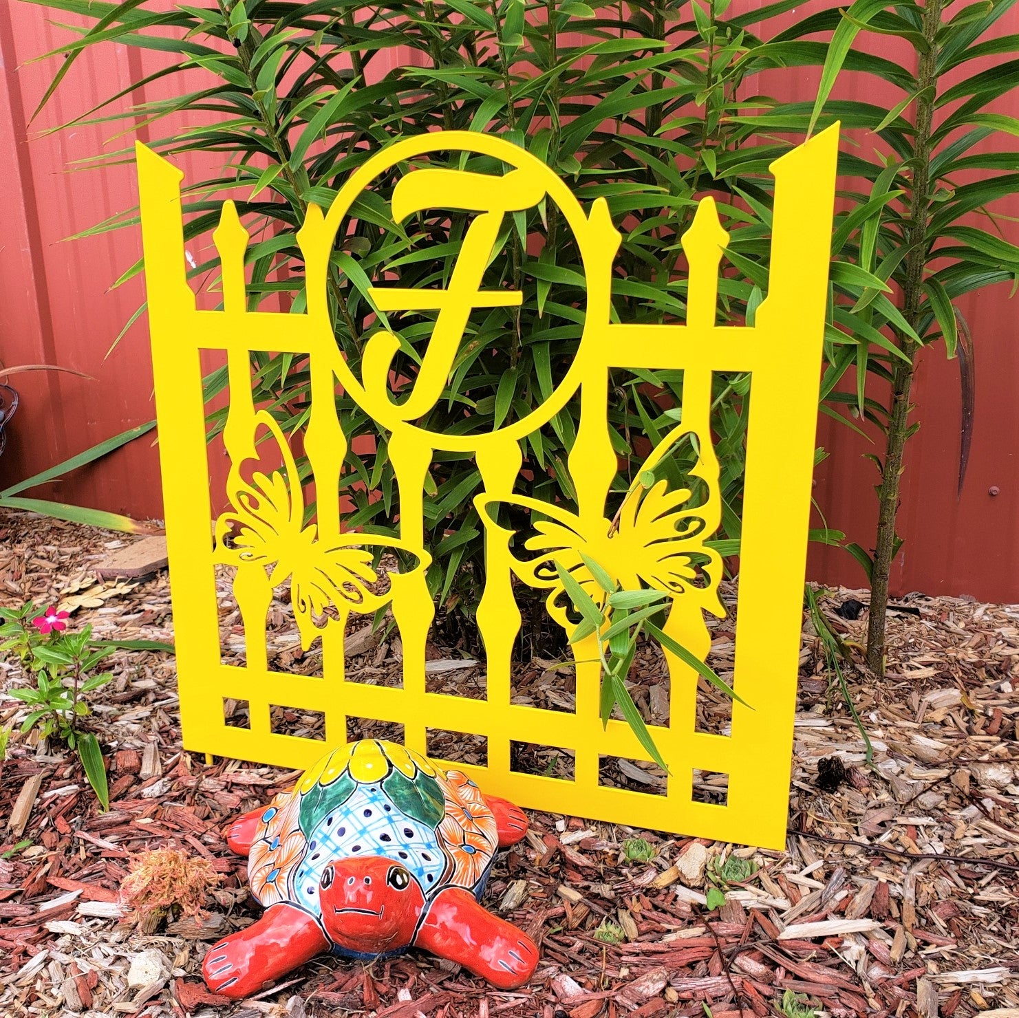 image of Monogram Butterfly Fence Panel Steel Garden Decor