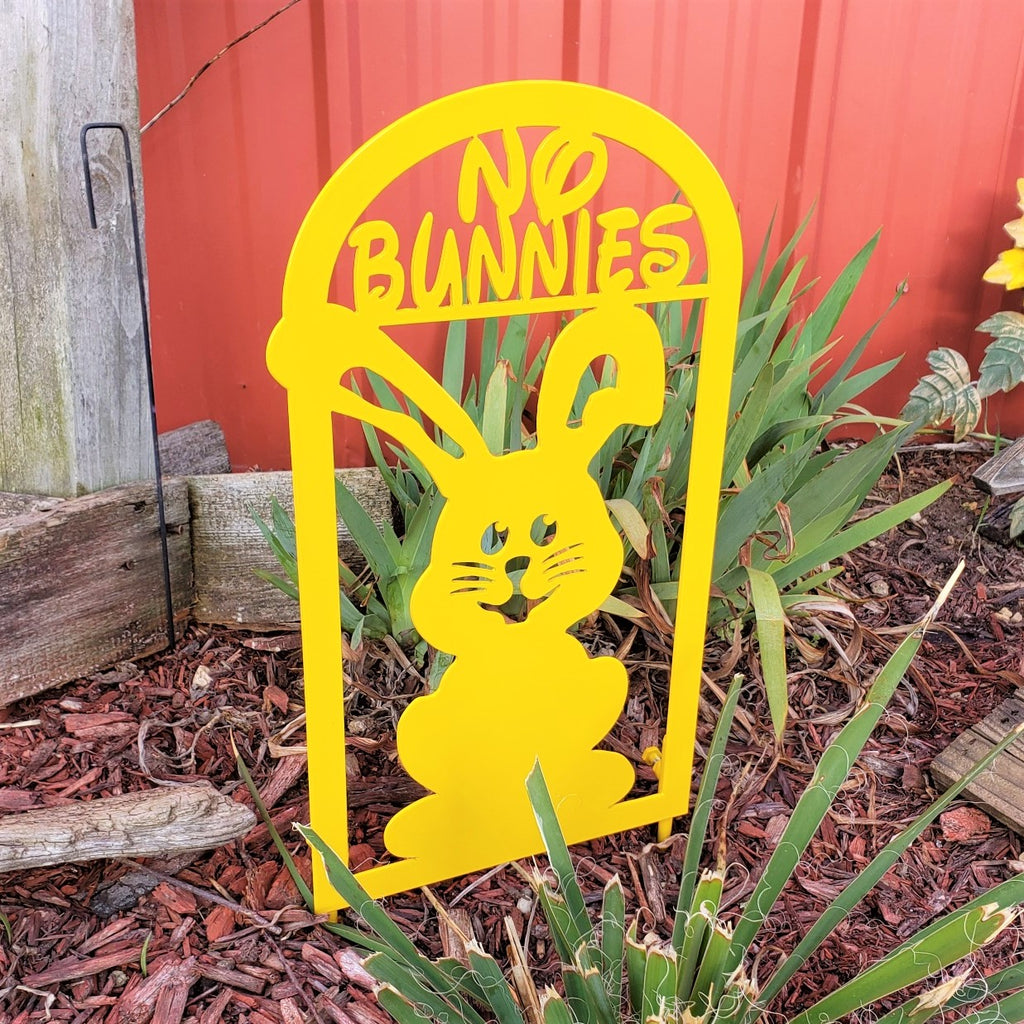 image of No Bunnies Garden Decor Metal Sign