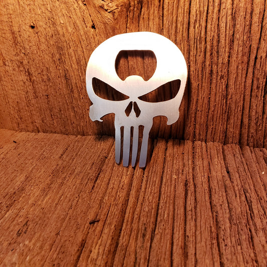 image of punisher skull steel bottle opener