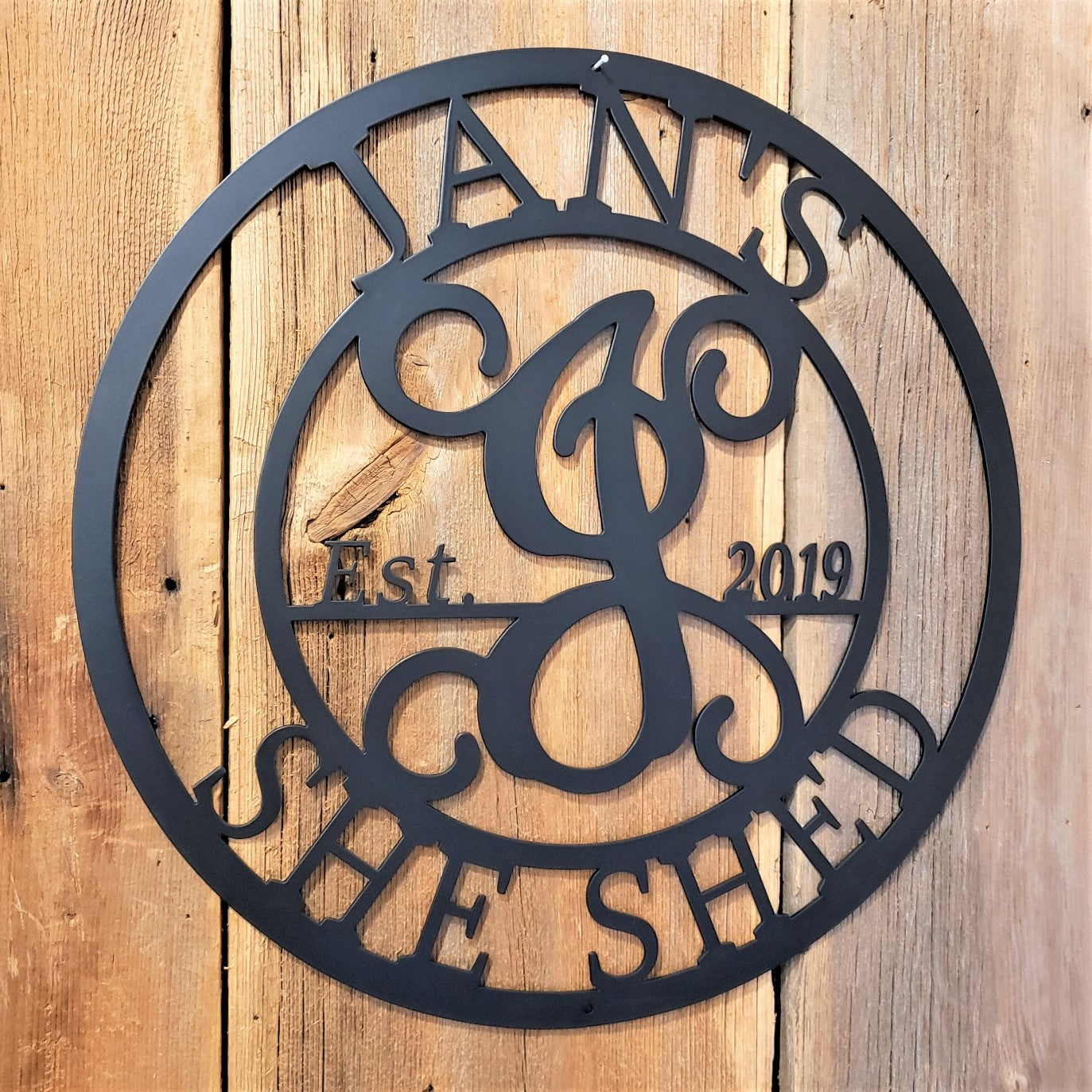 image of Custom She Shed Name Monogram Established Date Steel Sign