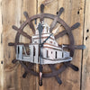 Captains Wheel Custom Clock with Tow Boat CALL TO ORDER