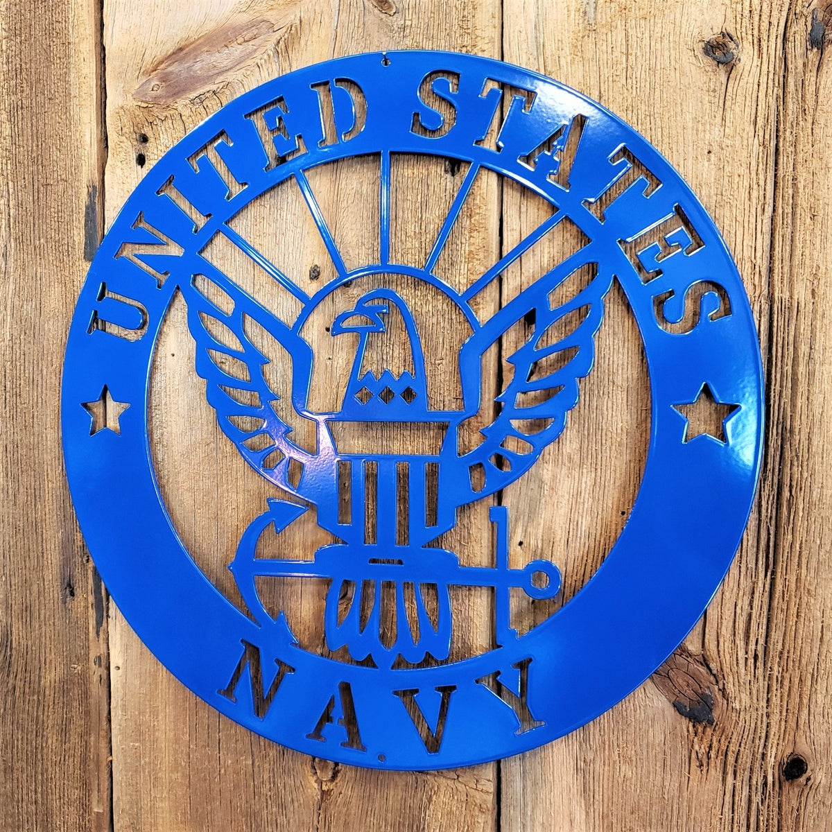 blue u.s. navy emblem steel sign